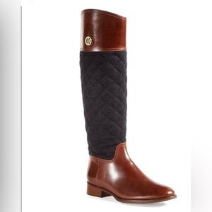 Tory Burch Brown and Black Quilted Riding Boots